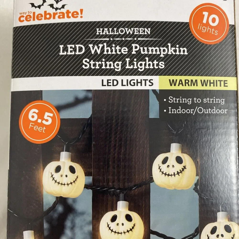 Halloween Led String Lights White Pumpkin Outdoor Indoor Home Decor